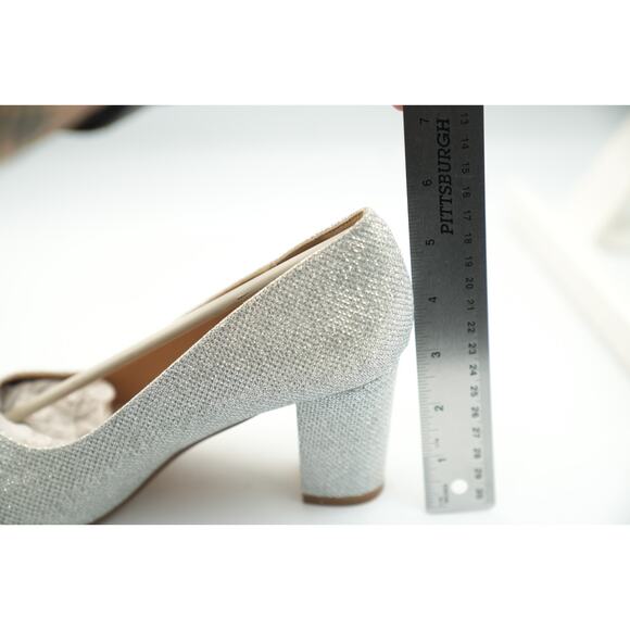Silver Glitter Block Heel Pumps‎ Women’s Size 8.5 Pointed Toe Dress Shoe - Picture 4 of 11